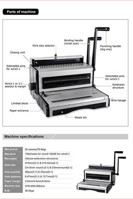 Wire 2/1 3/1 Calendar Hole Punching Binding Machine With Handle